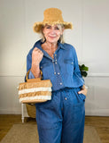 Straw Handbag with  Bamboo Handle