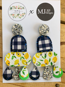 Lemon and Navy Gingham Earrings